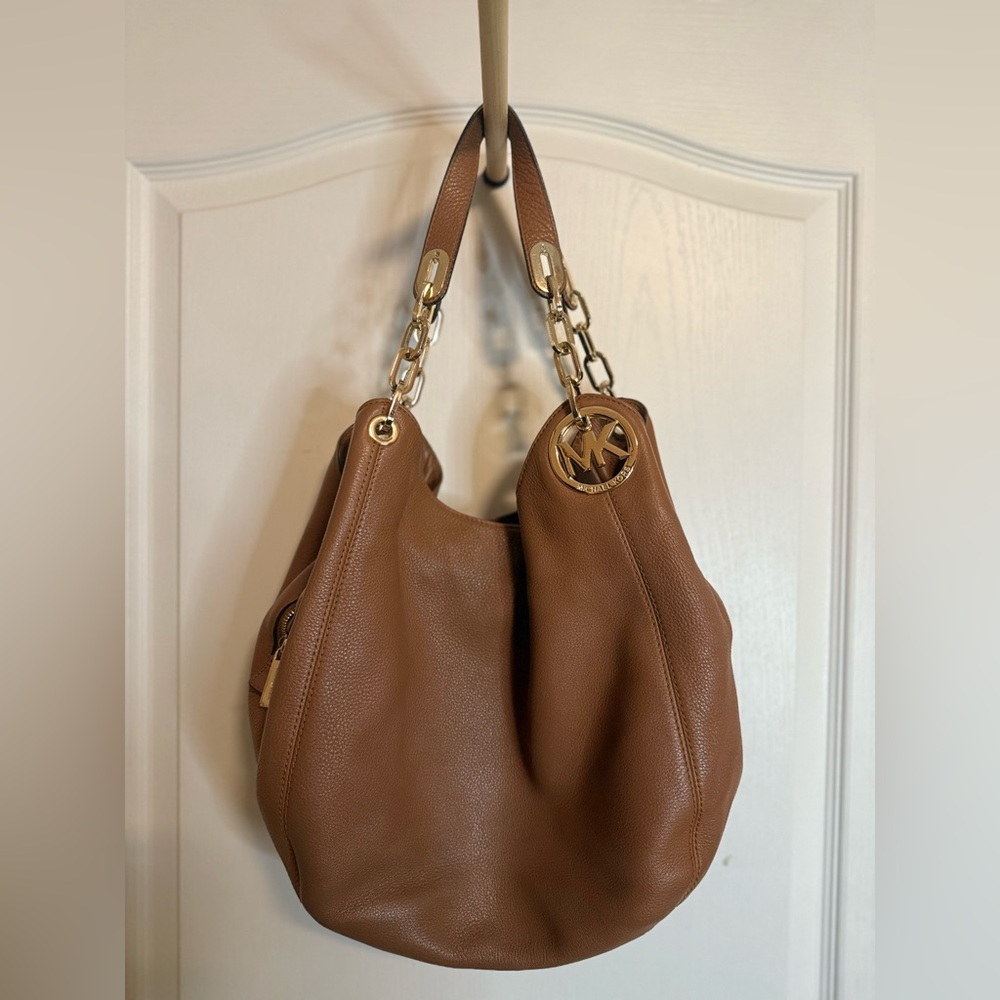 Michael Kors Tan Leather Shoulder Bag with Gold Accents
